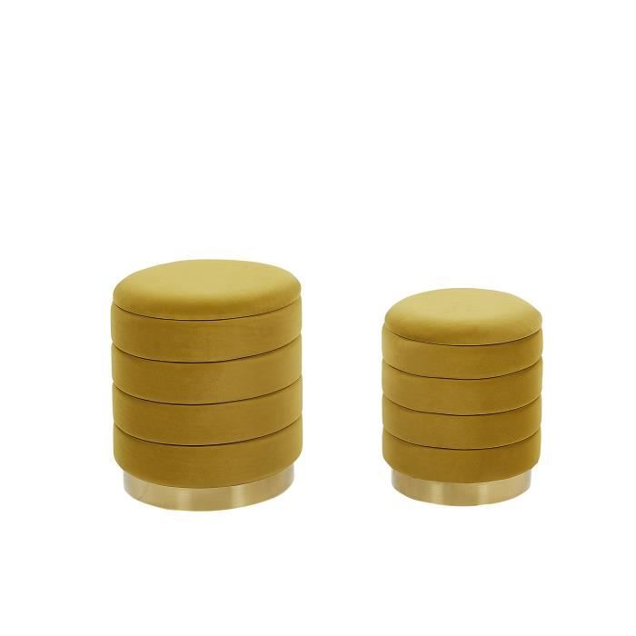 Set de 2 poufs en velours jaune moutarde avec rangement GARLAND