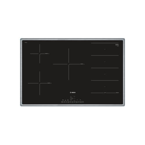 Bosch PXV845FC1E, Intégré, Plaque avec zone à induction, Verre-céramique, Noir, Acier inoxydable, Acier inoxydable, AENOR, CE