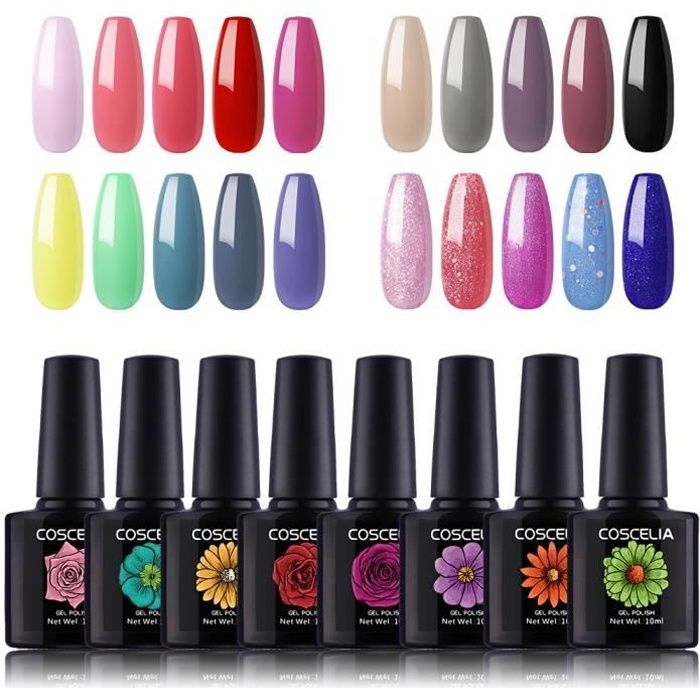 Coscelia Kit Vernis Semi Permanent Lot de 20pc Vernis à Ongle Gel Polish Soak Off Manucure Gel UV LED Vernis Nail Art Kit 10ml