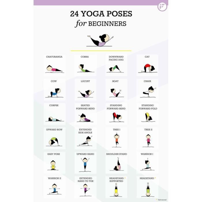 Poster Affiche Yoga Pour Debutant 24 Posture Asanas Meditation Bien Etre 42cm x 63cm