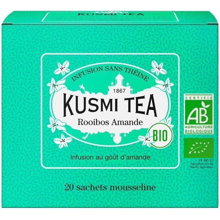KUSMI TEA Infusion Rooibos Amande - Bio - Etui 20 sachets mousseline - 40 g