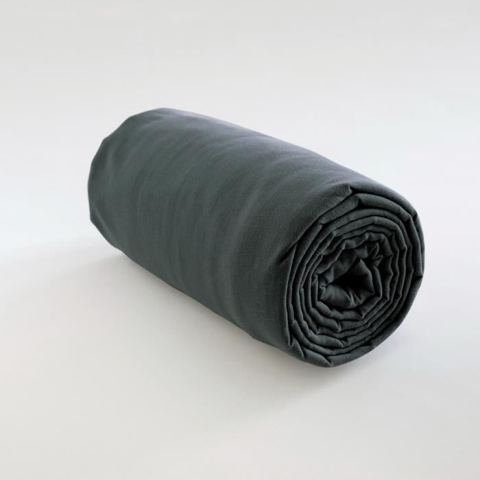 DRAP HOUSSE COTON UNI GRIS FONCE Les Ateliers du Linge 140 X 190