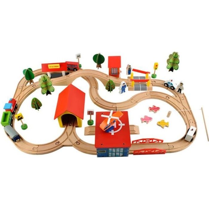 Petit train en bois, circuit de construction 69 pièces dès 3 ans Blanc