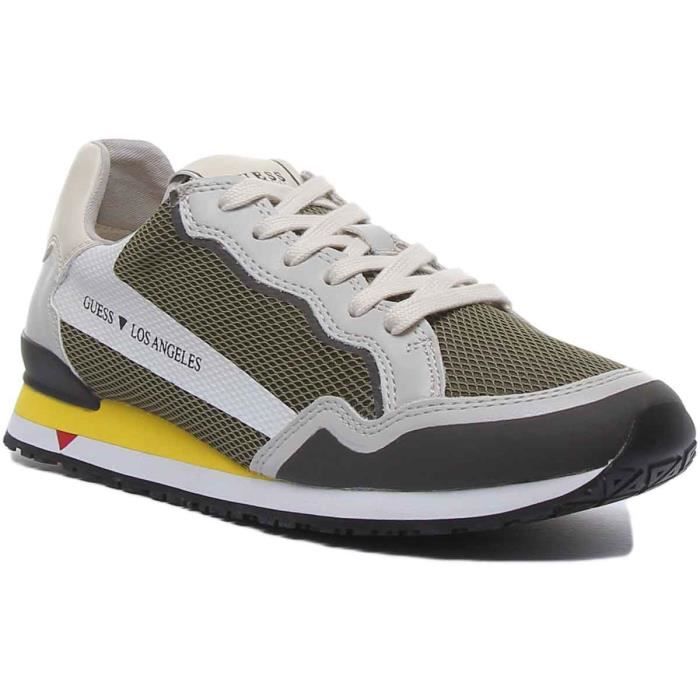 Guess Genova Basket à lacets en maille pour hommes en vert beige (Beige vert, 46)