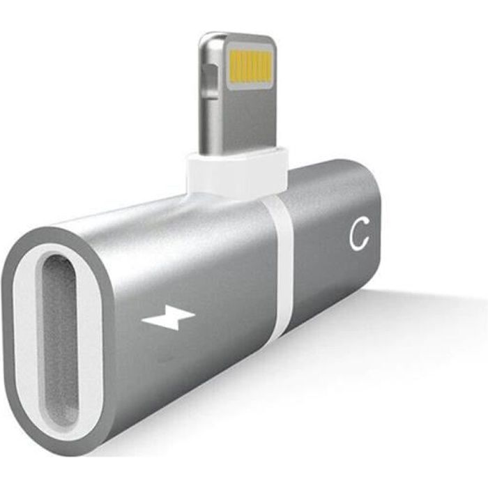 OEM - Mini Adaptateur Lightning/Jack pour IPHONE 11 Pro Max APPLE Chargeur Ecouteurs 2 en 1 Casque - couleur:ARGENT