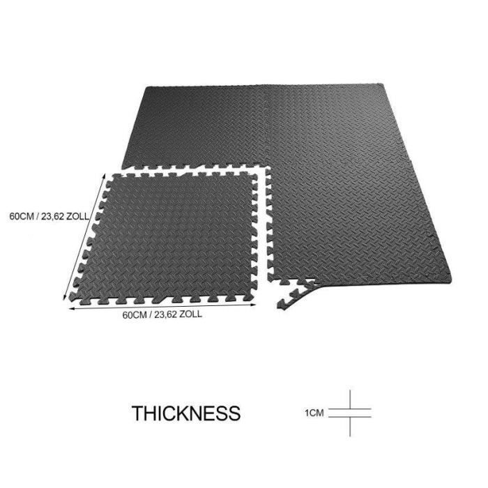 Ensemble de 48 dalles carrées EVA - Tapis de sol, sport, gymnastique, yoga Tapis Puzzle Antidérapant Mousse Noir 61 X 61 cm OUTAD