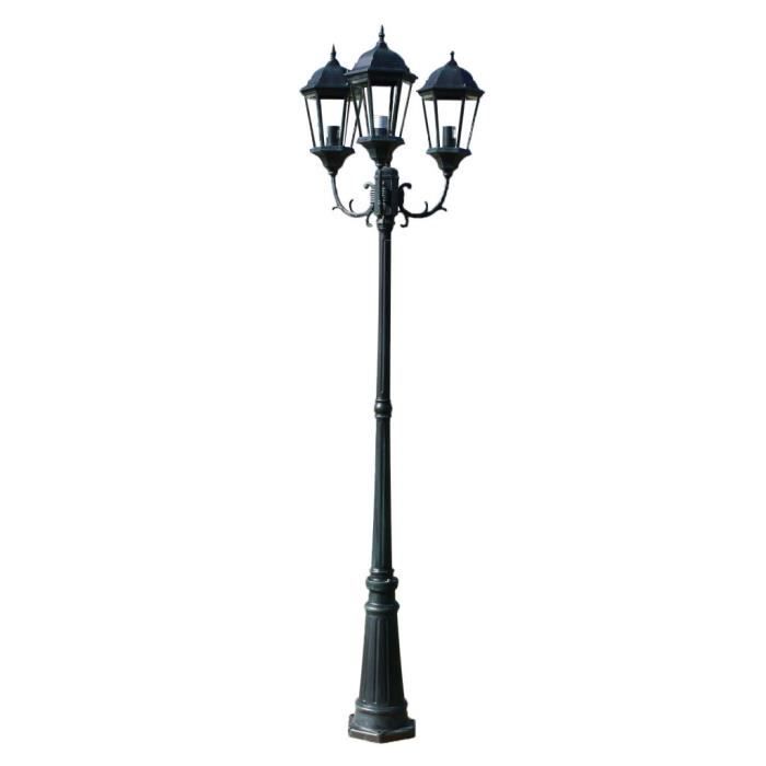 230 cm Lampadaire extérieur triple Vert foncé-Noir