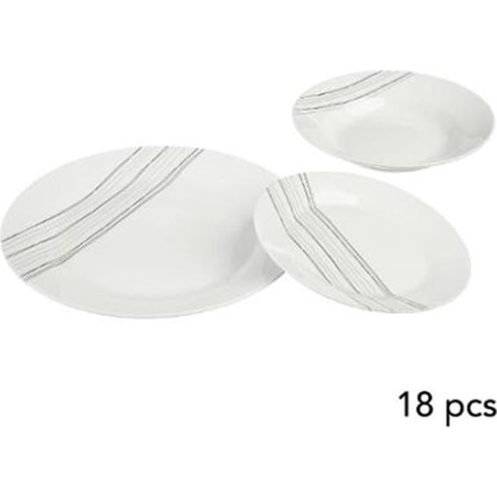 Service de Table 18 Pièces -Lignes- 27cm Blanc