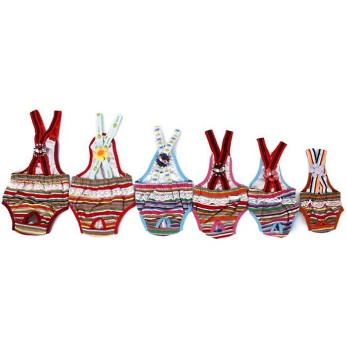 Couche-culotte hygiénique à bretelles pour chien femelle avec bandes colorées - Taille (couleur aléatoire) COSTUME - ENSEMBLE