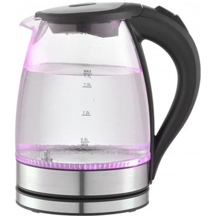 Bouilloire en verre 1,7L 2200W avec indicateur LED de température de couleur