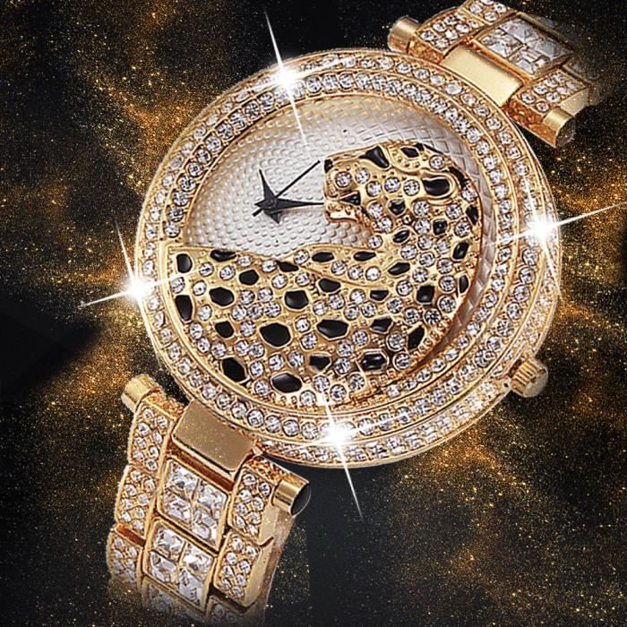 SHARPHY Montre Femme de marque haut de LUXE Doré Diamant 2022 motif de guépard bracelet étanche Bijoux élégante