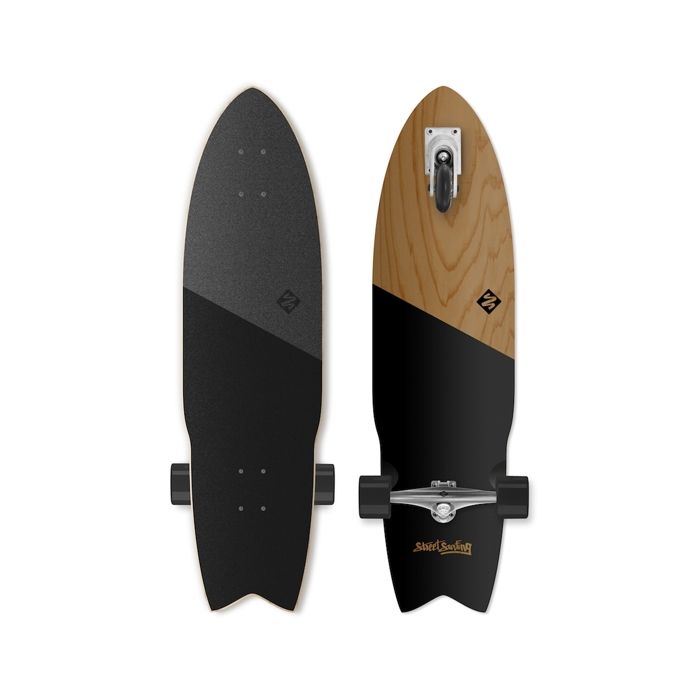 Skate Street Surfing Attaque requin 36 & quot Autopropulsé Longboard Koa Noir