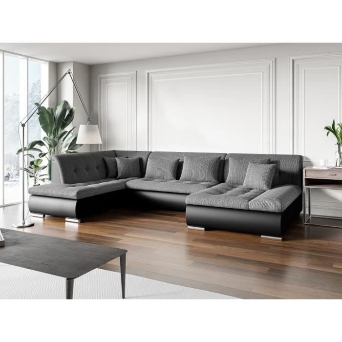 Canapé d'angle Noir Tissu Contemporain Panoramique