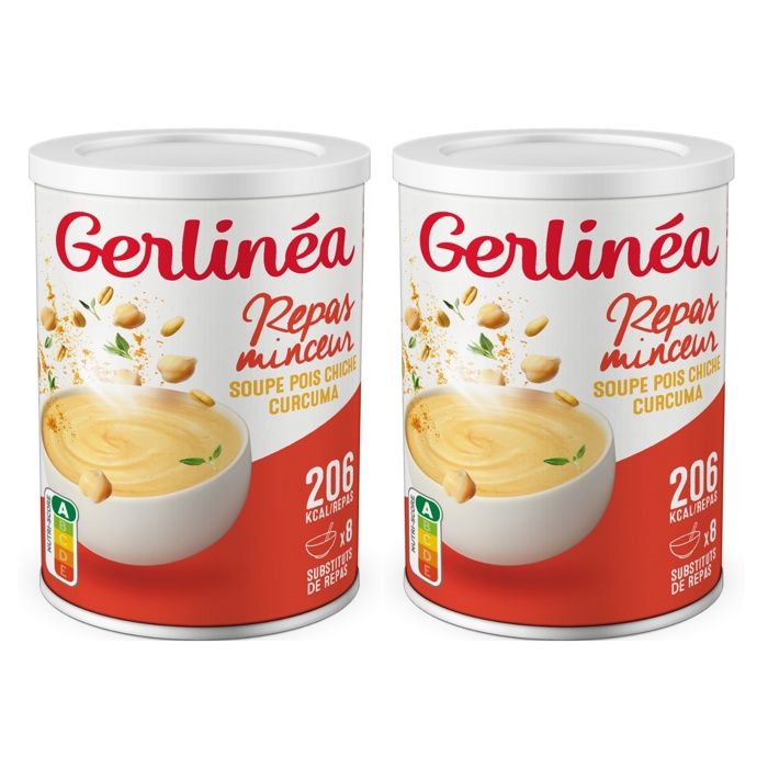 Gerlinéa - Soupe saveur Pois Chiche Curcuma - Substitut de Repas Complet et Rapide - 8 repas/pot - Lot de 2