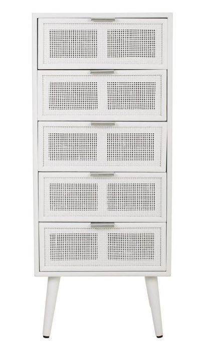 chiffonnier, meuble de rangement en bois coloris blanc - longueur 42 x profondeur 36,5 x hauteur 100,50 cm