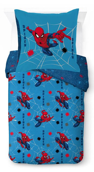 Parure De Lit Enfant Spiderman 100% Coton - Housse Couette 140x200 Cm + Taie Oreiller 65x65 Cm