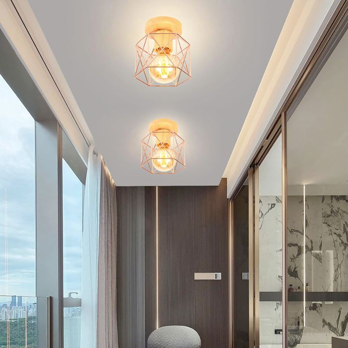 IDEGU 2pcs Plafonnier Industrielle Moderne en Cage Carré14cm Lustre Vintage Fer Lampe de Plafon de Style Retro pour Salon Chambre - Idegu
