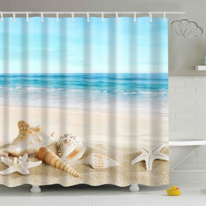 Rideau De Douche Tortues De Mer Tropical 180x180 Cm – Motif Océan Poisson Coloré, Polyester Imperméable Anti-Moisissure Avec 12 Crochets