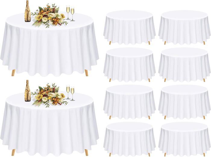 Nappe Rond Lot de 10 nappes rondes blanches - 228 cm - Tissu polyester lavable ...