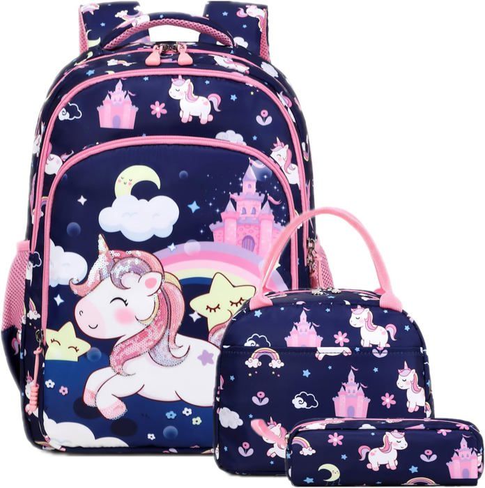 Cartable Fille Primaire Tanou - 20L Léger Et Imperméable - Avec Pendentif Et Badges - Rose - 8-14 Ans