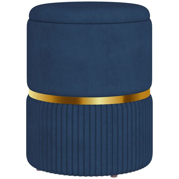 Pouf tabouret repose-pied HOMCOM coffre de rangement en velours côtelé design moderne 36 x 36 x 44 cm pour salon chambre bleu