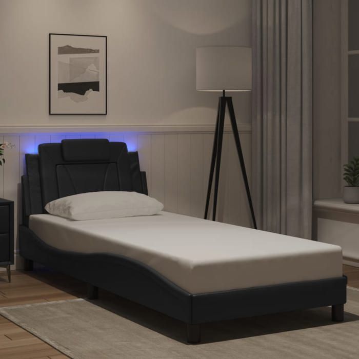 vidaXL Cadre de lit Viana avec LED sans matelas noir 90x190 cm 3213987