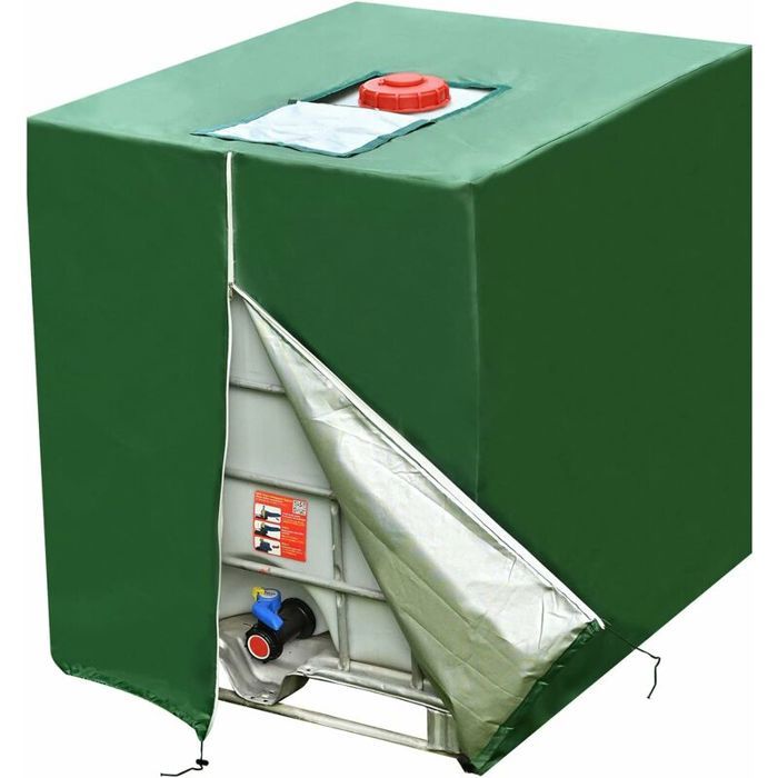 Bâche Cuve 1000L Anti UV 420D avec Cordon Fermeture éclair IBC Housse Container Réservoir deau