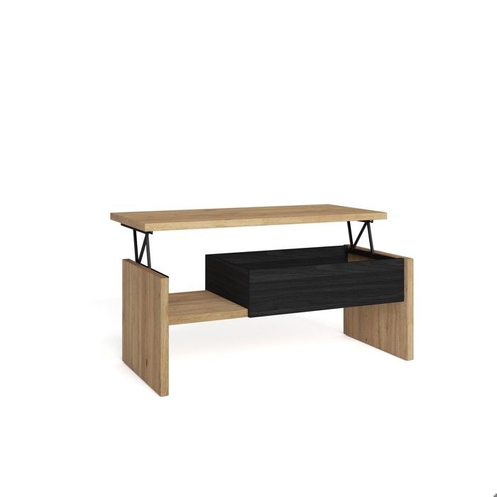 Table Basse Relevable Meuble Salle à Manger 110x50x45 cm Chêne et noir RF3696