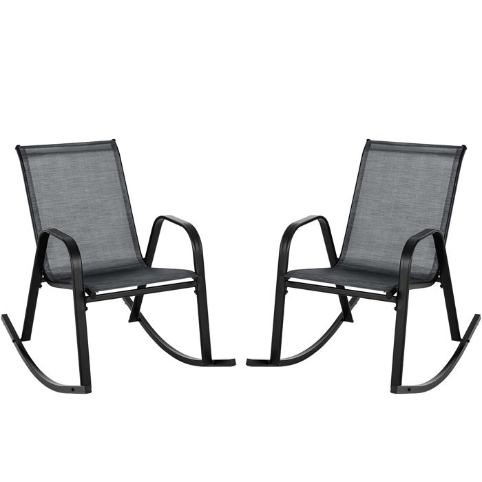 COSTWAY Lot de 2 Chaises à Bascule de Jardin Siège en Tissu Respirant Fonction de Bascule Douce pour Porche Cour Piscine Noir COSTWAY Lot de 2 Chaises à Bascule de Jardin Siège en Tissu Respirant Fonction de Bascule Douce pour Porche Cour Piscine Noir