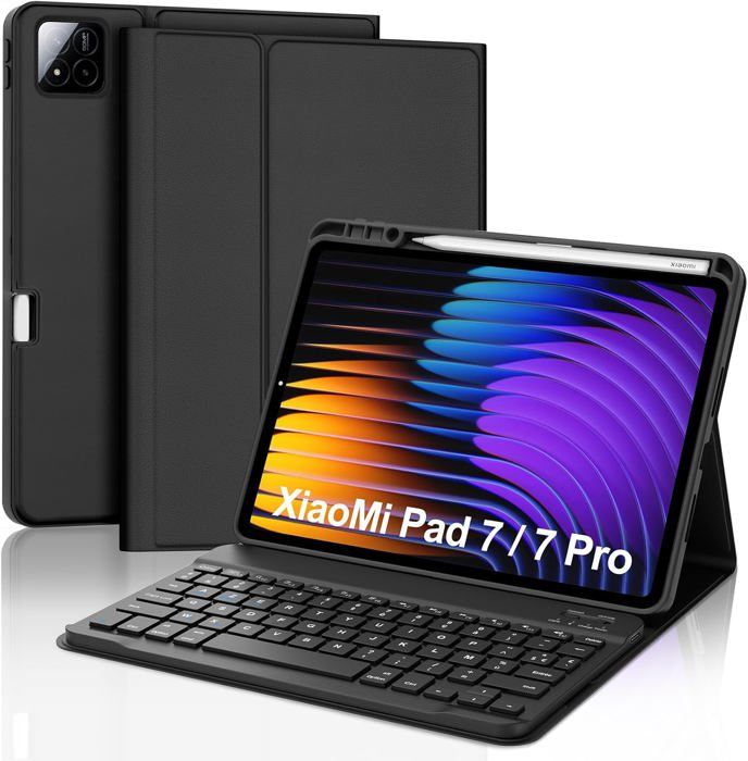 Coque Clavier pour Xiaomi Pad 7/7 Pro 11.2 2024 - AZERTY Français Clavier Détachable sans Fil Bluetooth Noir