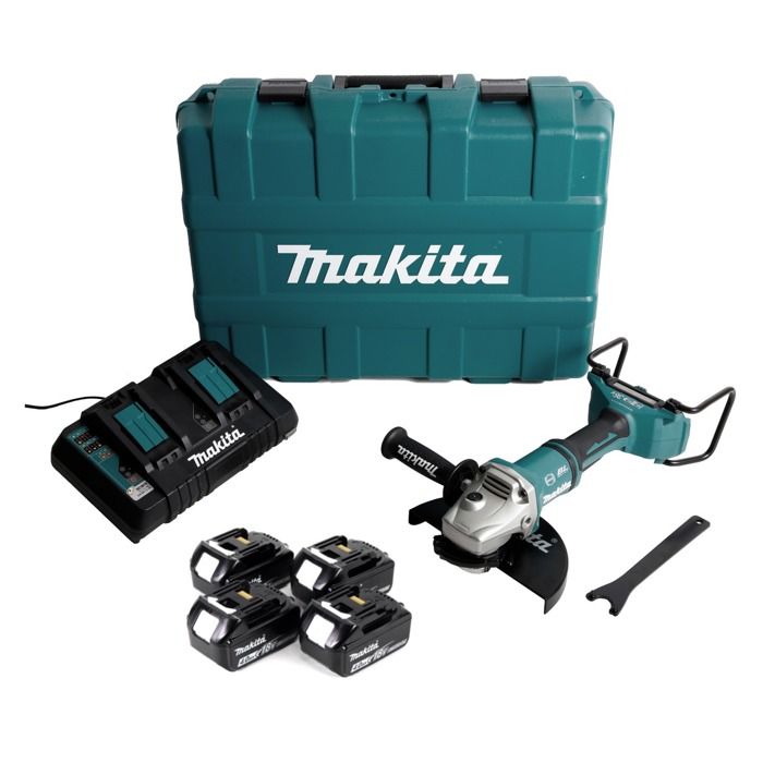 Makita DGA 900 PM4KX2 Meuleuse d'angle sans fil 36V 2x18V 230mm Brushless + 4x Batteries 4 0Ah + Chargeur double + Écrou de serrage rapide ''Ezynut'' + Coffret - vue 2
