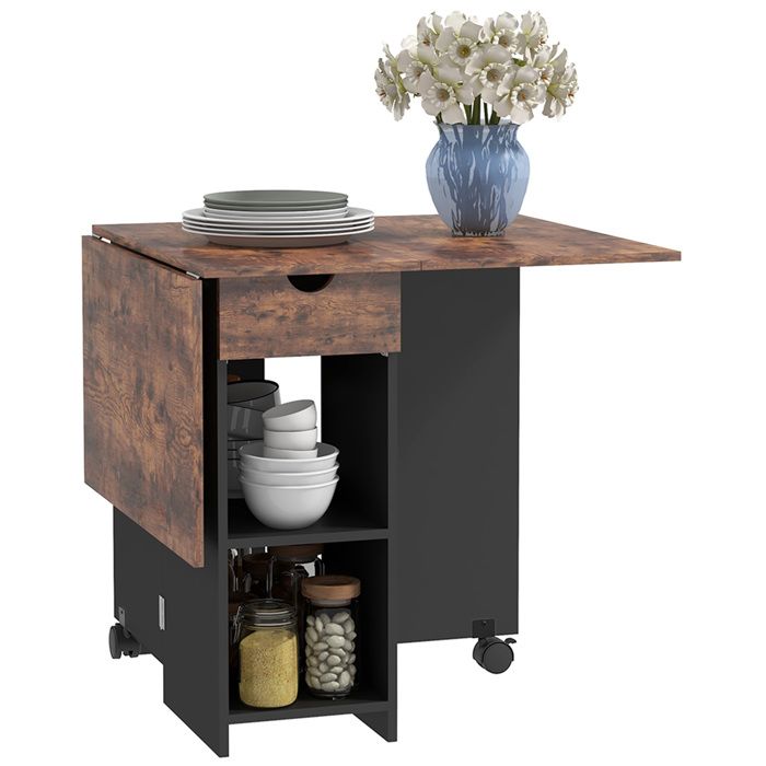 Table à manger pliante - HOMCOM - extensible - 2 à 4 personnes - 2 abattants - panneau de particules - 120x72x75cm - brun rustique