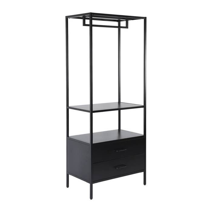 Meuble dentrée. porte manteau métal noir avec penderie et 2 tiroirs. L 70 x P 45 x H 180cm - Idaho