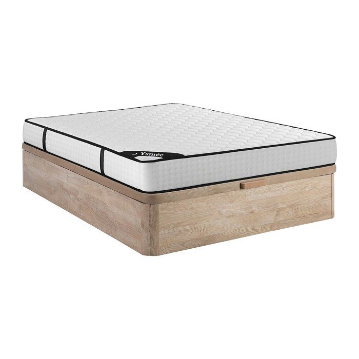 Ensemble 160 x 200 cm sommier coffre naturel clair + matelas ressorts ensachés 7 zones et mémoire de forme ép.22cm - LUREAN de YSMÉE