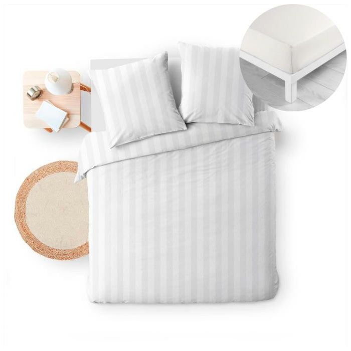 Housse de Couette 240 x 220 Blanc + 2 Taies – Microfibre CLÉO + Drap-Housse 140x190 Coton Housse de Couette 240 x 220 Blanc + 2 Taies – Microfibre CLÉO + Drap-Housse 140x190 Coton