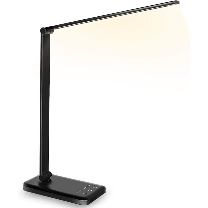 Lampe de chevet en aluminium à intensité variable respectueuse des yeux avec port de chargement USB et 5 modes déclairage