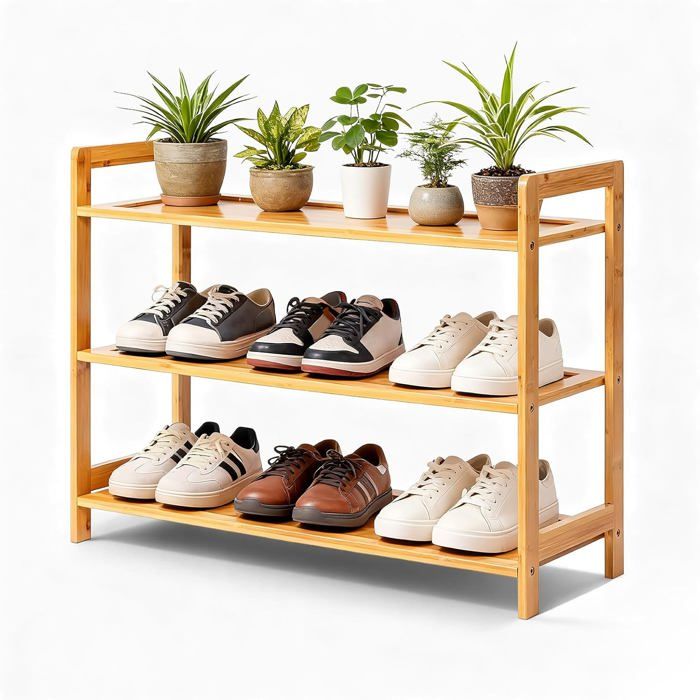 Etagère à Chaussures en bambou Meuble à chaussures avec 3 étagères 68 x 25 x 51 5 cm