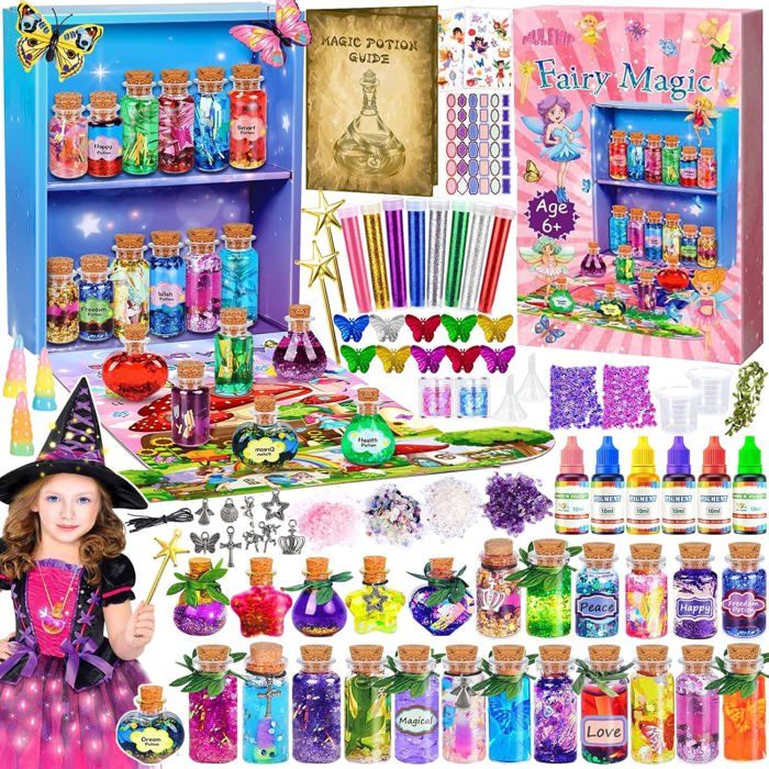 Potion Magique Enfant Kit Potion Magique EnfantPotion Magique avec 24 Bouteilles MagiquesCristaux dénergiePapillons
