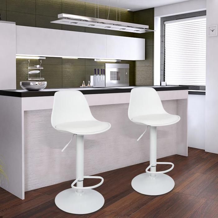 Lot de 2 Tabouret de Bar PIPIPOXER Chaises de Bar en SimiliCuir Hauteur réglable Rotation de 360° 33 5x37 5x83-103cm Blanc pur