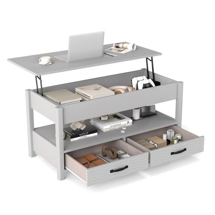 Table basse - HELLOSHOP26 - 100x46x50 cm - Plateau relevable - Rangement caché - 2 tiroirs Table basse - HELLOSHOP26 - 100x46x50 cm - Plateau relevable - Rangement caché - 2 tiroirs