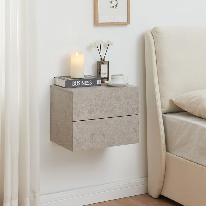Table de chevet murale Ampfing avec 2 tiroirs 40 x 29 x 30 cm effet béton clair