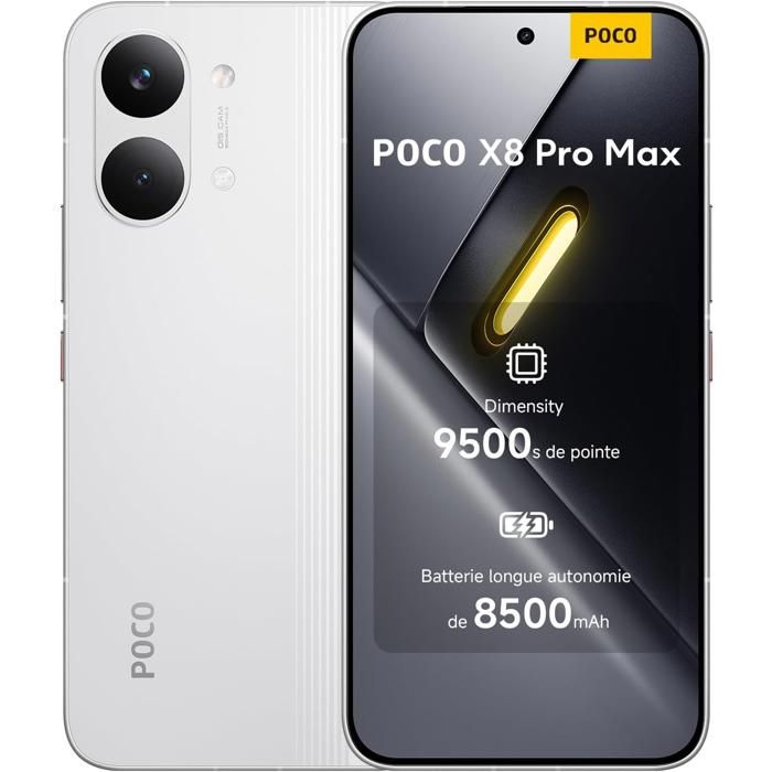 POCO X8 Pro Max 12+256 Go Blanc Smartphone  Processeur Haut de Gamme Dimensity 9500s Chargeur Non Inclus