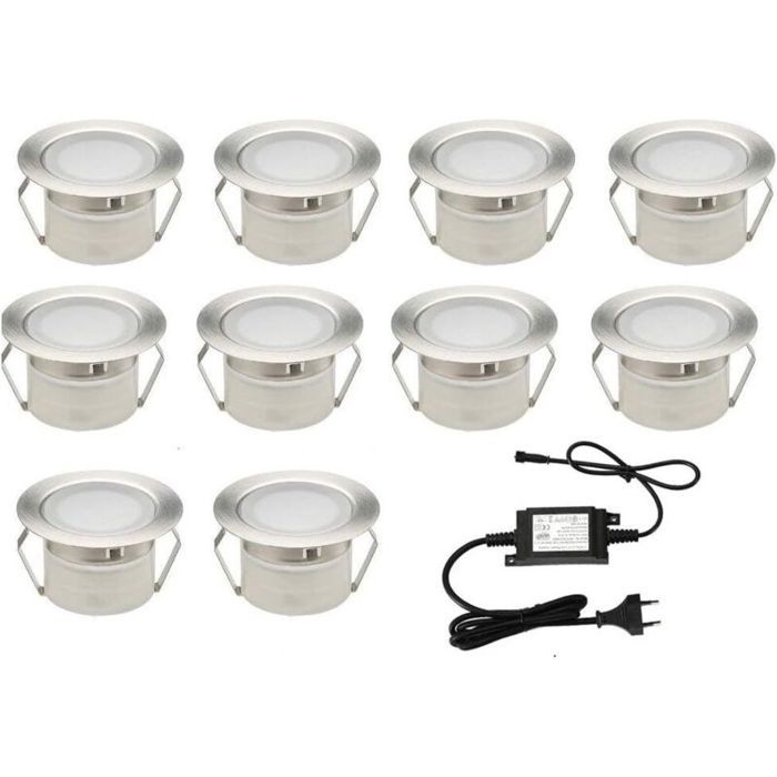 10x Lampe de Spot A LED pour Terrasse Enterré Plafonnier DC12V 1W IP67 Ø32mm Lampe Extérieur Déco Pour Chemin Escalier Piscine Lampe
