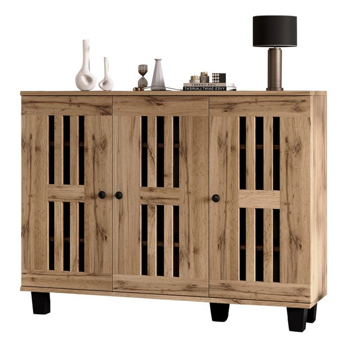 Buffet de salon 120x32x92cm Armoire latéralearmoire large à 3 portes8 compartiments de rangement compartimentéspour chambre