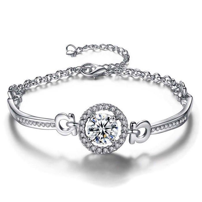 Bracelet femme crystal charms élégant zircon - Jucnuz - strass blanc chaîne bijoux cadeau idéal pour les femmes fille plaqué argen