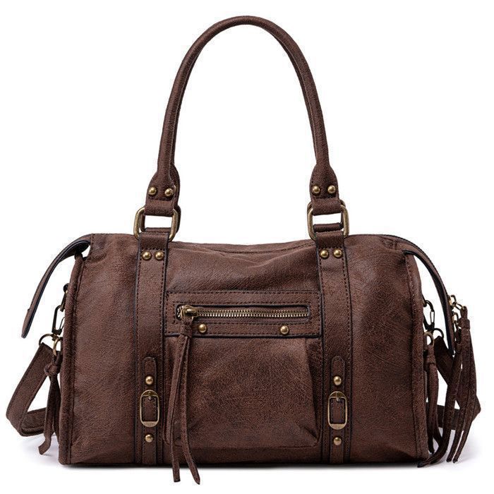 David Jones - Petit Sac à Main Porté Bandoulière Epaule Suède Daim Simili Cuir Nubuck Suédine Irisé Clou Rock Vintage Marron David Jones - Petit Sac à Main Porté Bandoulière Epaule Suède Daim Simili Cuir Nubuck Suédine Irisé Clou Rock Vintage Marron
