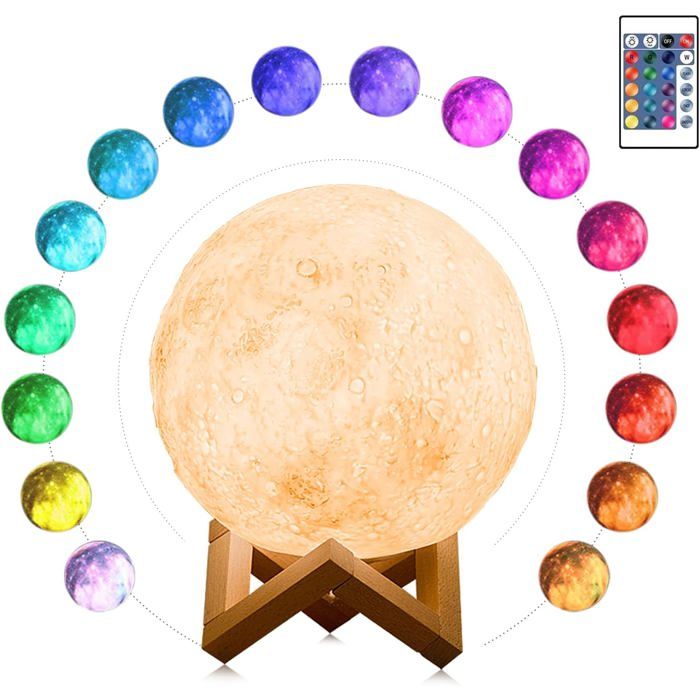 Lampe Lune 3D - 16 couleurs RVB - Contrôle tactile - Rechargeable USB - Surface texturée réaliste