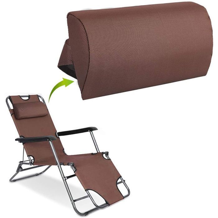 Appui-tête Chaise Longue 37x17cm ergonomiques réglables inclinables plage/patio-Couleur café