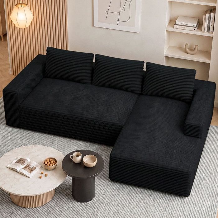 Canapé dangle convertible - HAMLODY - Convertible - Modulaire - Sans assemblage - Tissu velours côtelé 240 x 150 x 58 cm Noir