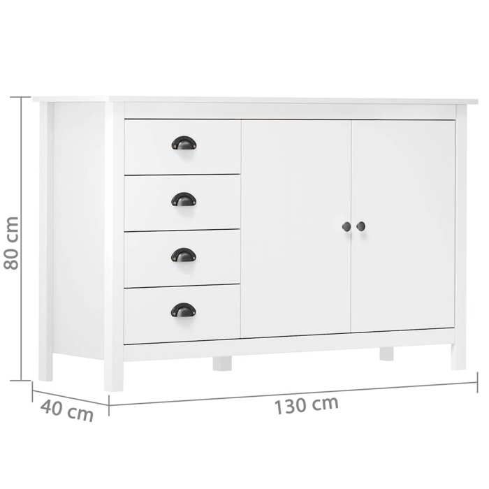 Blanc Commode Salon CHIC Buffet bas/Cabinet 1 PC Hill Blanc 130x40x80 cm Bois de pin solide N12252